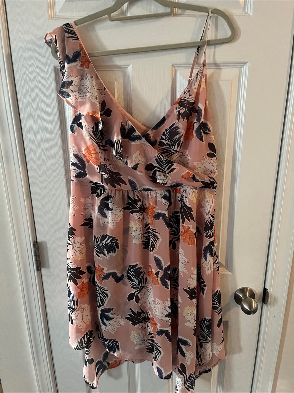 a new day Pink Floral Midi Dress with Navy and Orange Accents